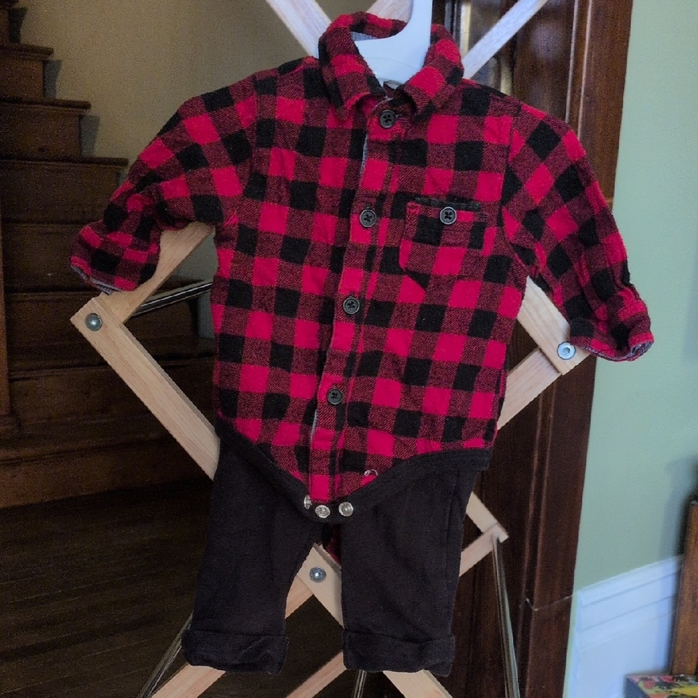 Cherokee 0-3mo 2-piece buffalo plaid set